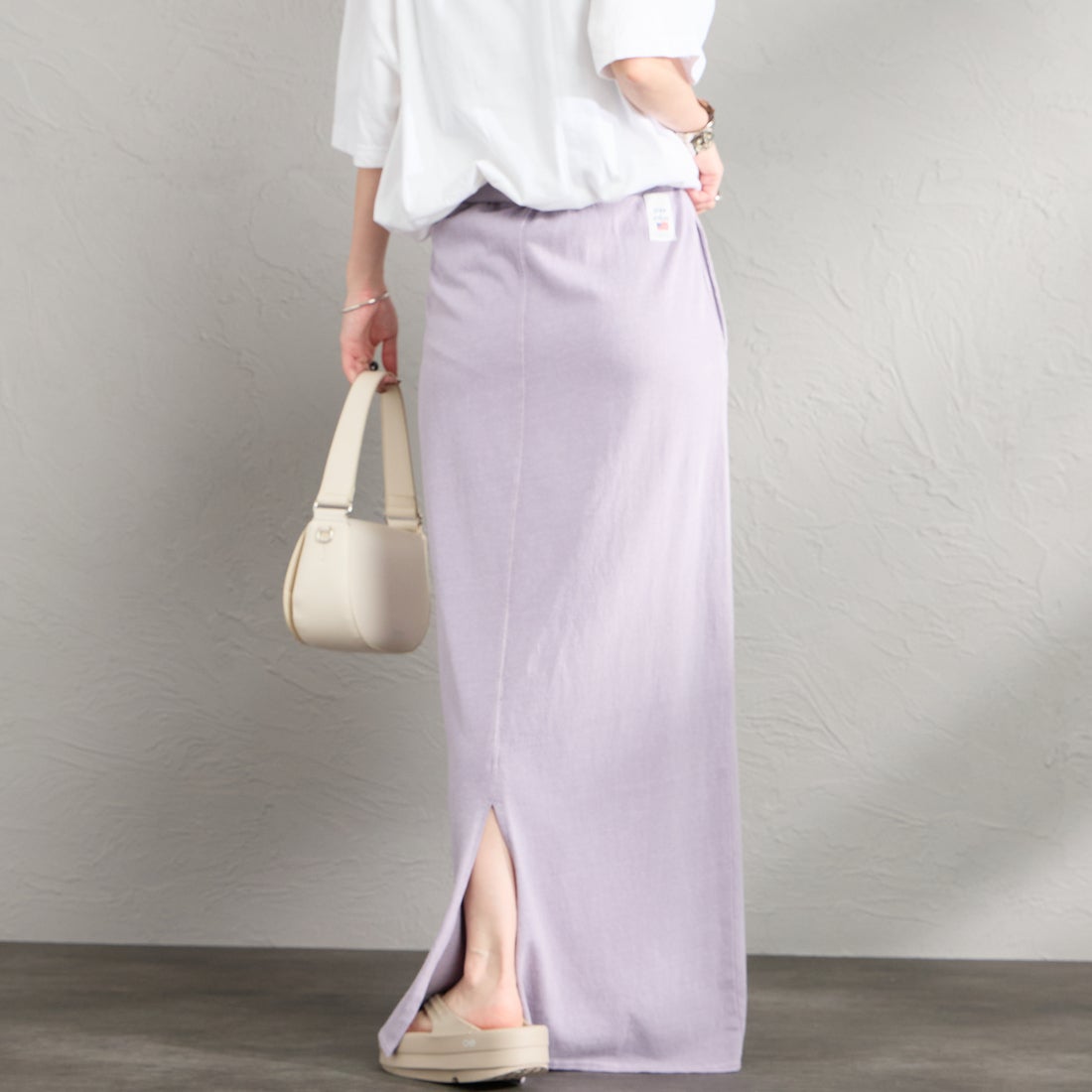 STAR&STRIPE [スターアンドストライプ] 別注 カットオフ マキシ丈フレアスカート [SSMD-197-JF] LAVENDER &&モデル身長：150cm 着用サイズ：F&&