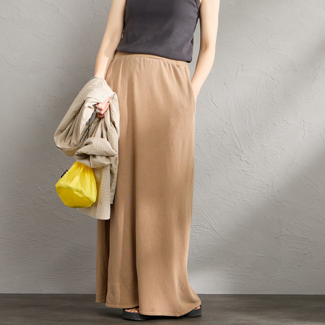 STAR&STRIPE [スターアンドストライプ] 別注 カットオフ マキシ丈フレアスカート [SSMD-197-JF] COCA MOCHA &&モデル身長：158cm 着用サイズ：F&&