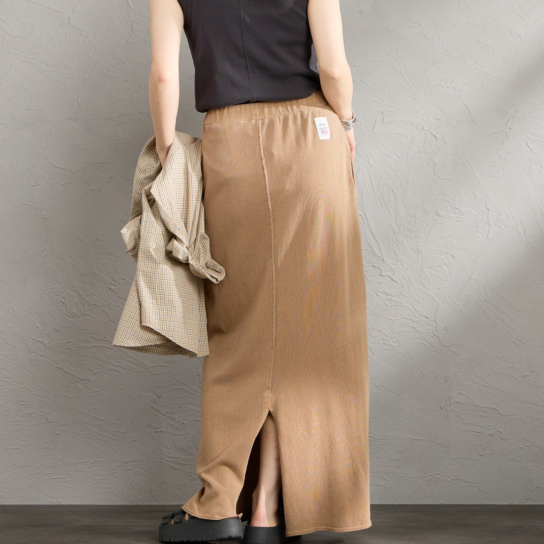 STAR&STRIPE [スターアンドストライプ] 別注 カットオフ マキシ丈フレアスカート [SSMD-197-JF] COCA MOCHA &&モデル身長：158cm 着用サイズ：F&&