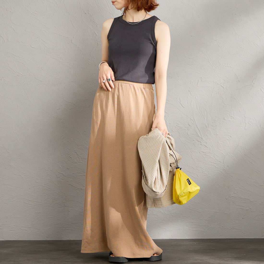 STAR&STRIPE [スターアンドストライプ] 別注 カットオフ マキシ丈フレアスカート [SSMD-197-JF] COCA MOCHA &&モデル身長：158cm 着用サイズ：F&&