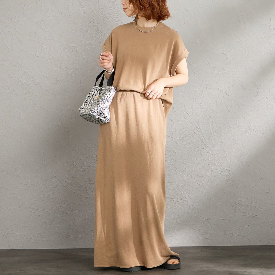 STAR&STRIPE [スターアンドストライプ] 別注 カットオフ マキシ丈フレアスカート [SSMD-197-JF] COCA MOCHA &&モデル身長：158cm 着用サイズ：F&&