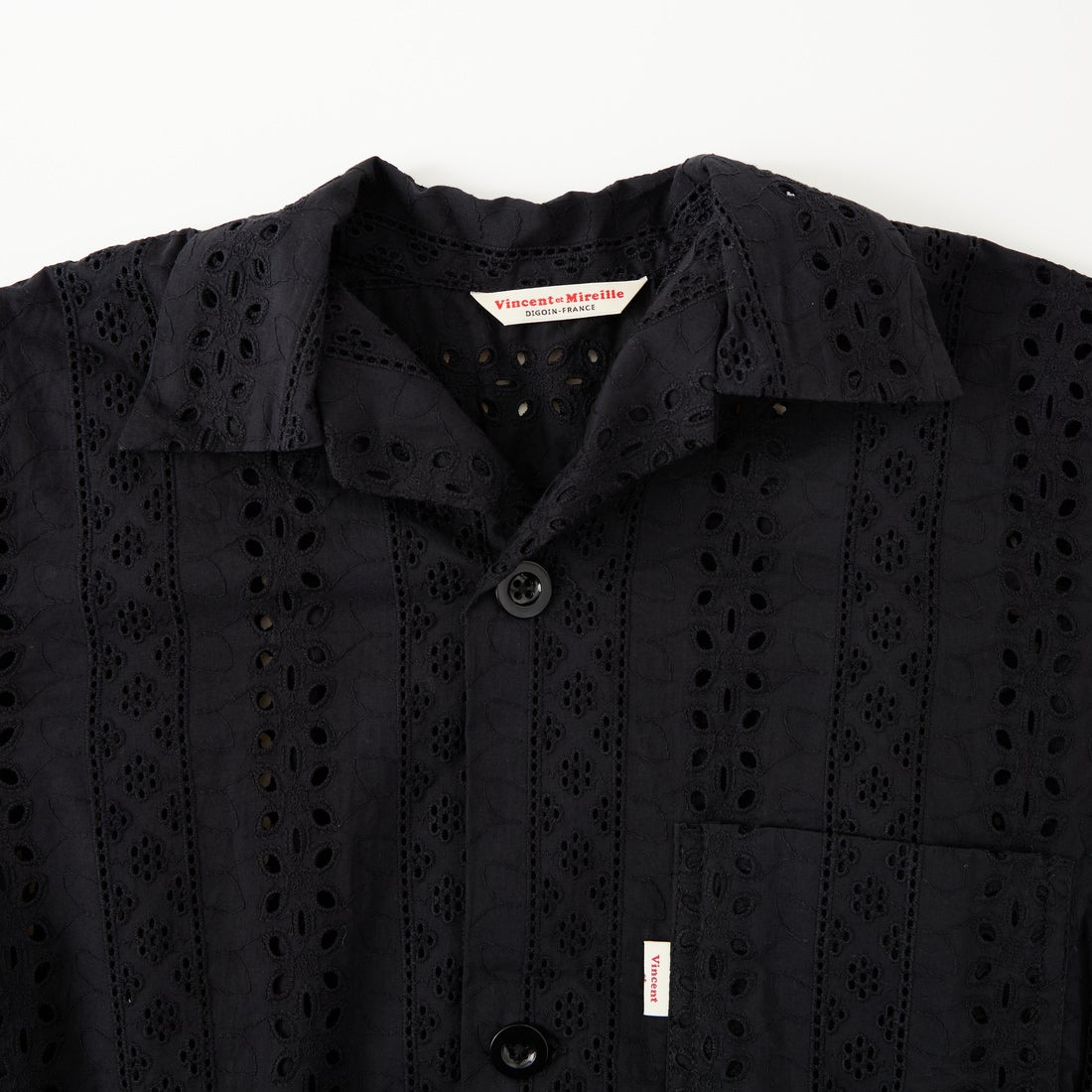 Vincent et Mireille [ヴァンソン エ ミレイユ] カットワークレースオープンカラーシャツ [VM261HB11032] 09 BLACK
