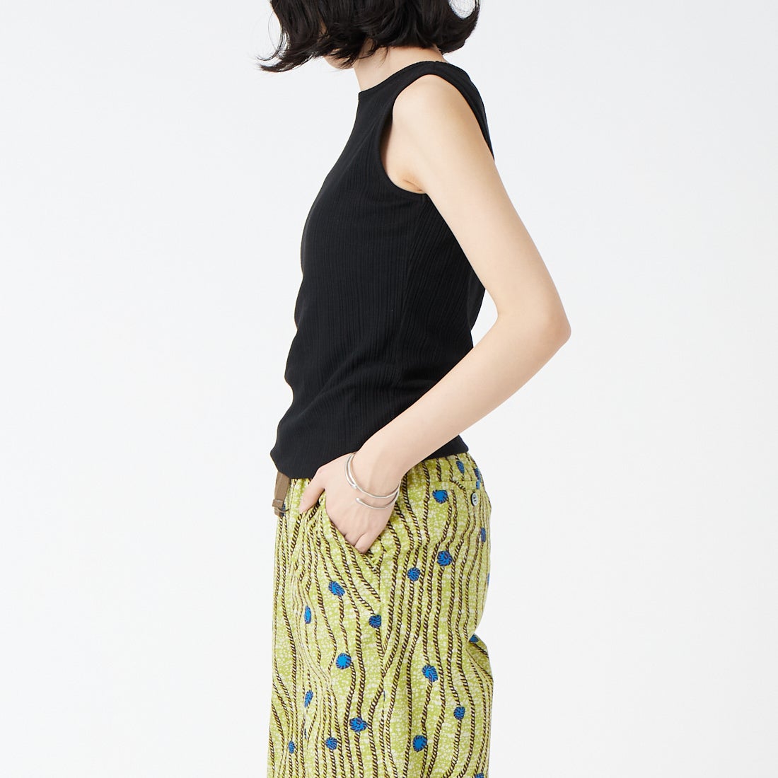 Jeans Factory Clothes [ジーンズファクトリークローズ] ボートネックノースリーブリブTシャツ [JFS-C092] BLACK &&モデル身長：162cm 着用サイズ：36&&