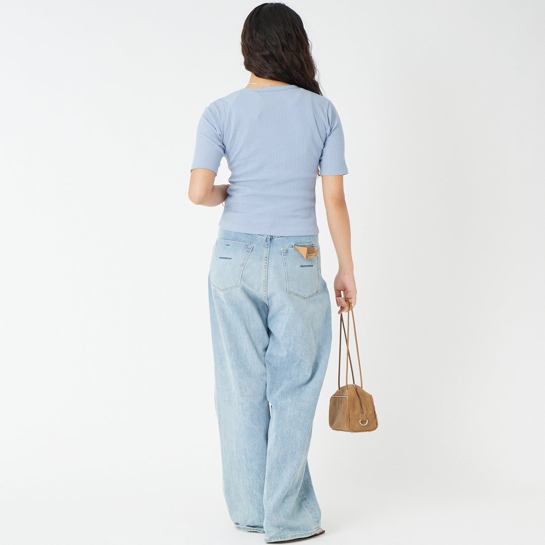 Jeans Factory Clothes [ジーンズファクトリークローズ] ヘンリーネックリブTシャツ [JFS-C091] SAX &&モデル身長：162cm 着用サイズ：36&&ry Clothes [ジーンズファクトリークローズ] ヘンリーネックリブTシャツ [JFS-C091]