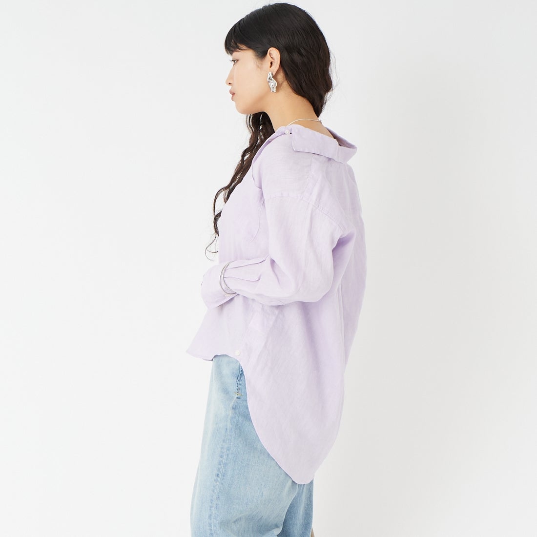 Jeans Factory Clothes [ジーンズファクトリークローズ] リネンロングスリーブシャツ [LFE102] 620 ﾗﾍﾞﾝﾀﾞ &&モデル身長：162cm 着用サイズ：F&&