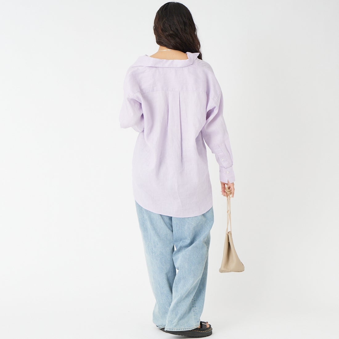 Jeans Factory Clothes [ジーンズファクトリークローズ] リネンロングスリーブシャツ [LFE102] 620 ﾗﾍﾞﾝﾀﾞ &&モデル身長：162cm 着用サイズ：F&&