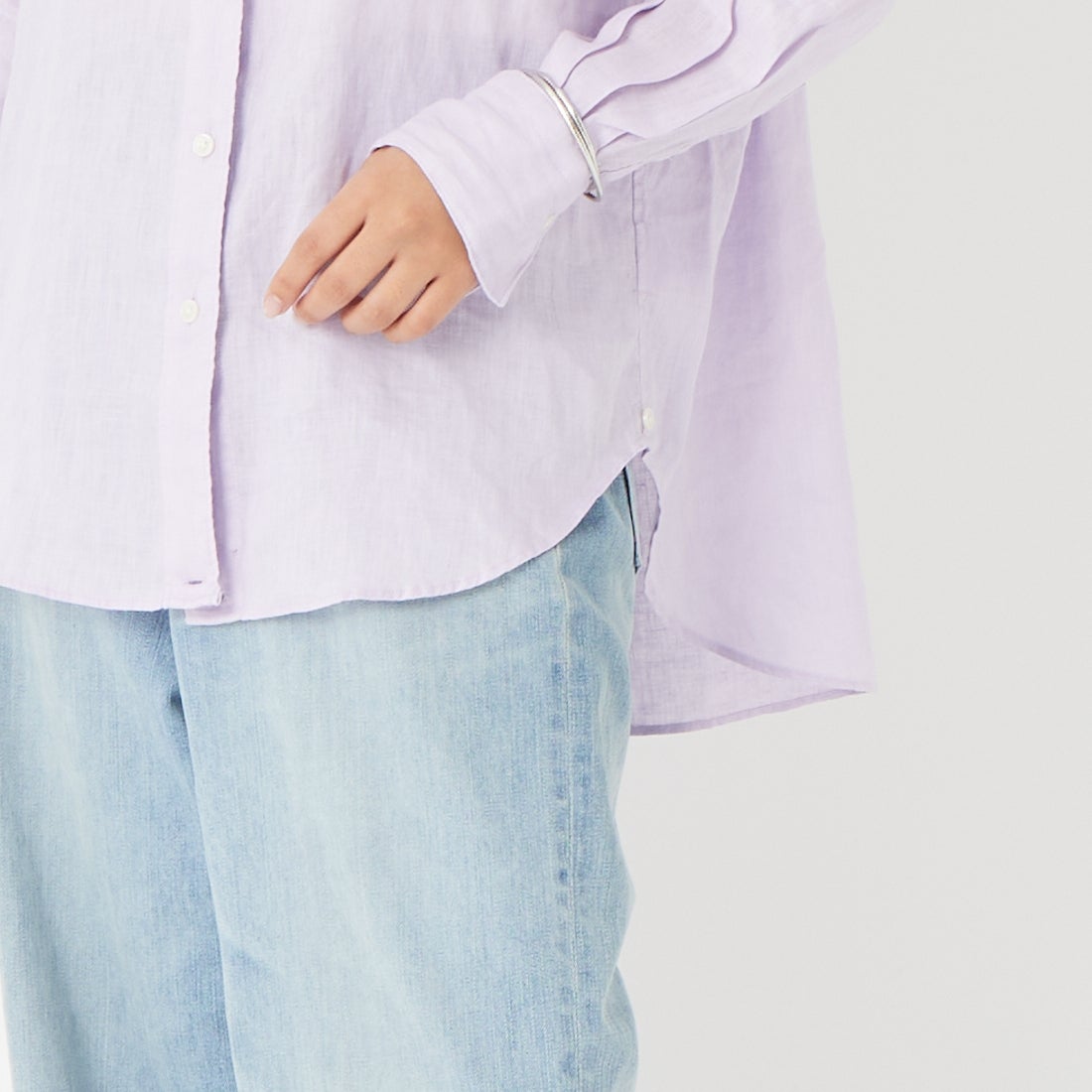 Jeans Factory Clothes [ジーンズファクトリークローズ] リネンロングスリーブシャツ [LFE102] 620 ﾗﾍﾞﾝﾀﾞ &&モデル身長：162cm 着用サイズ：F&&