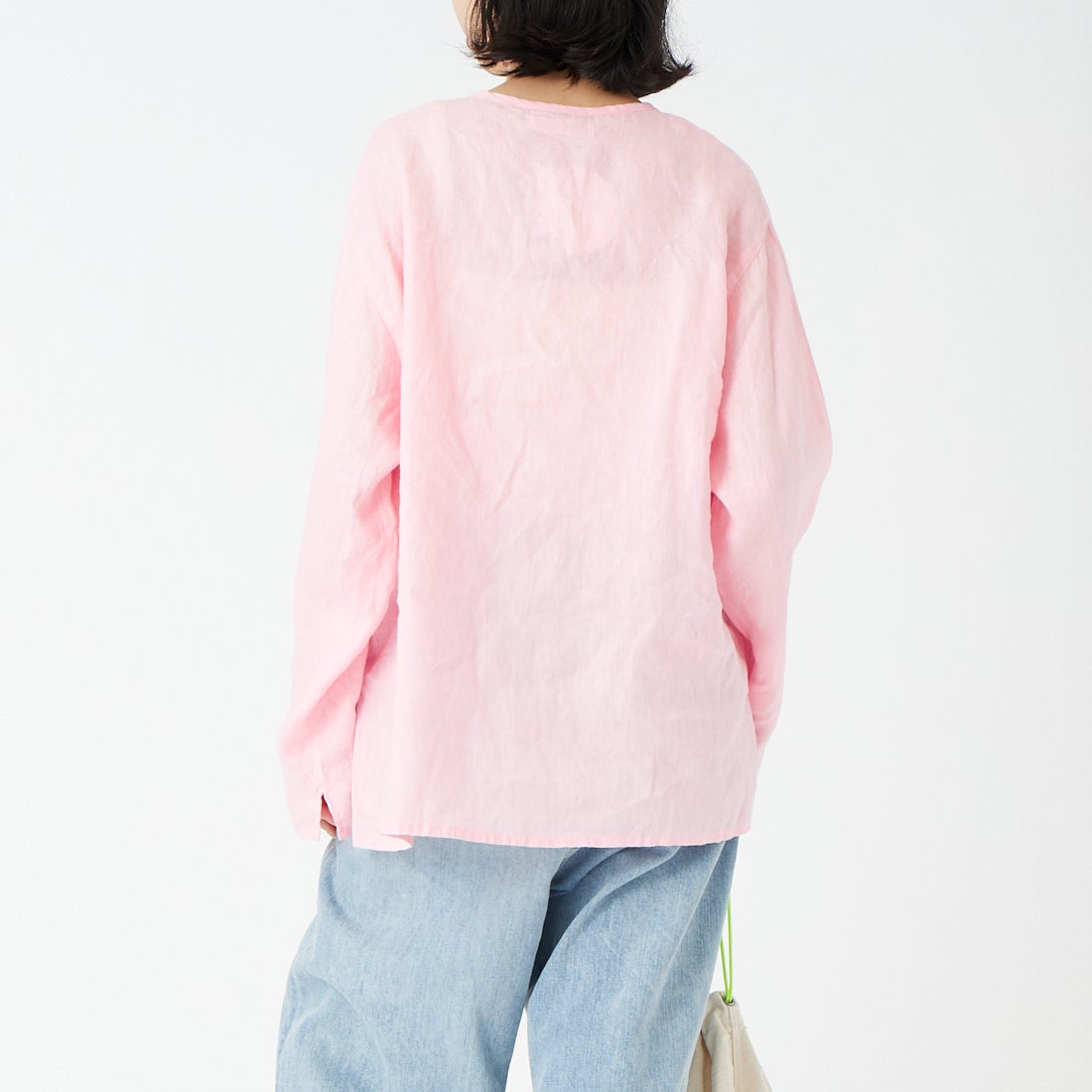 Jeans Factory Clothes [ジーンズファクトリークローズ] リネンヘンリーネックシャツ [LFE103] 110 ﾋﾟﾝｸ &&モデル身長：162cm 着用サイズ：F&&