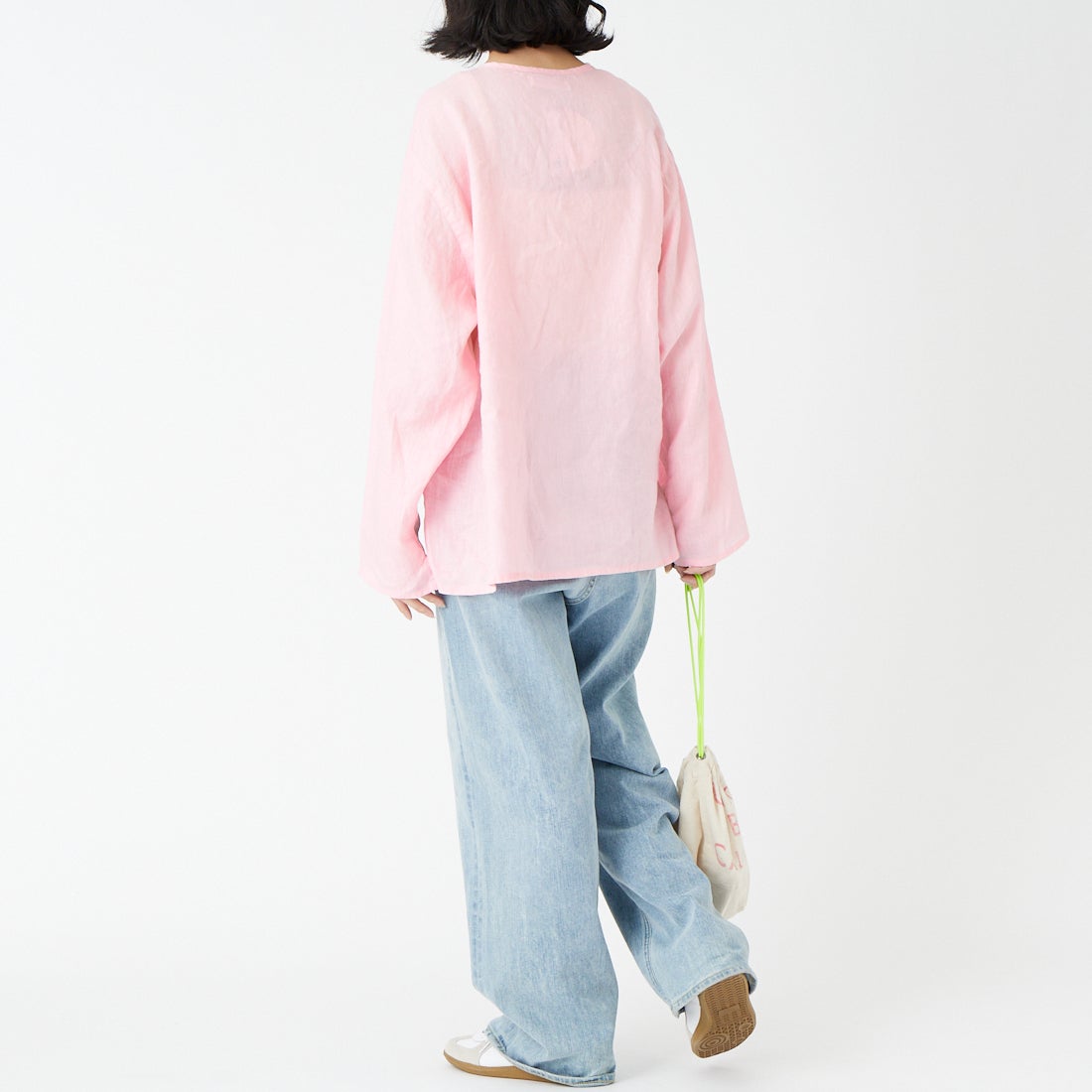 Jeans Factory Clothes [ジーンズファクトリークローズ] リネンヘンリーネックシャツ [LFE103] 110 ﾋﾟﾝｸ &&モデル身長：162cm 着用サイズ：F&&