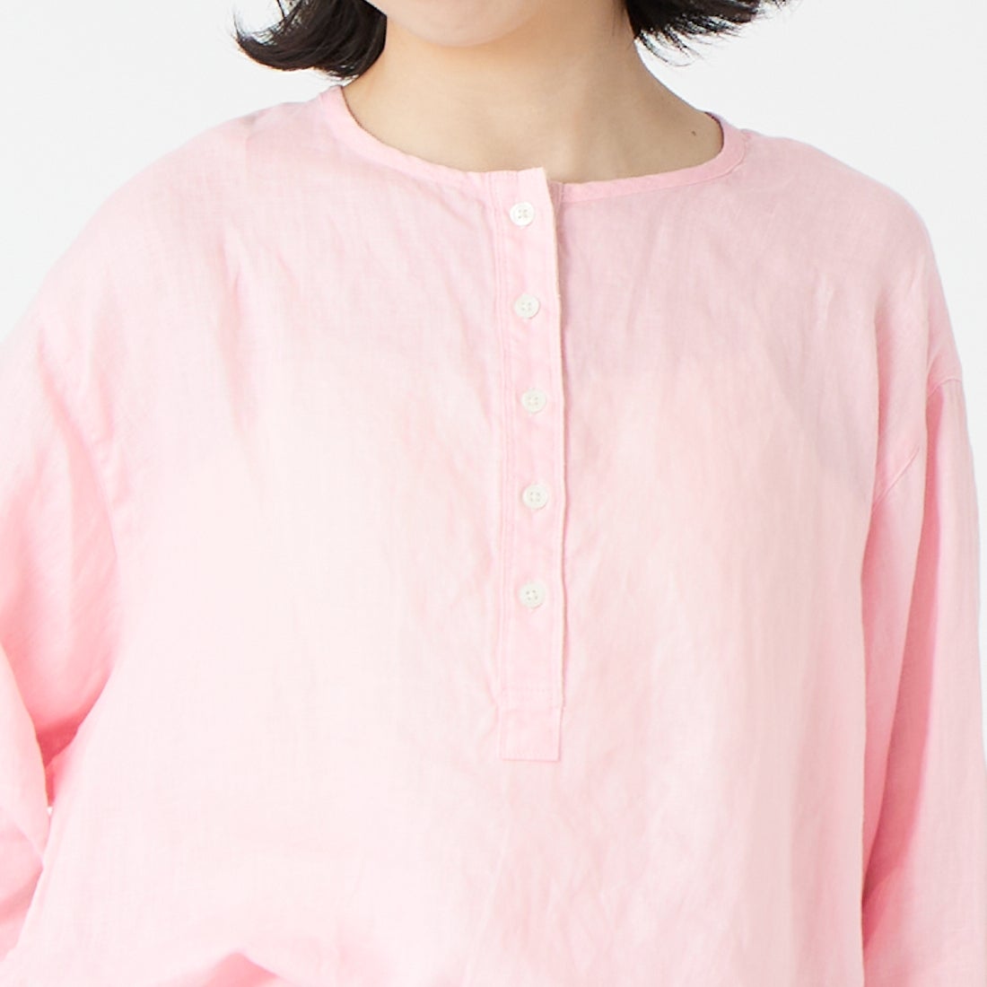 Jeans Factory Clothes [ジーンズファクトリークローズ] リネンヘンリーネックシャツ [LFE103] 110 ﾋﾟﾝｸ &&モデル身長：162cm 着用サイズ：F&&