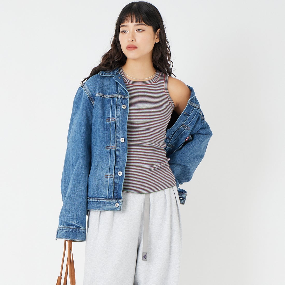 RYE TENDER [ライテンダー] EAMES タンクトップ [010392600] MLT STRIPE &&モデル身長：162cm 着用サイズ：0&&