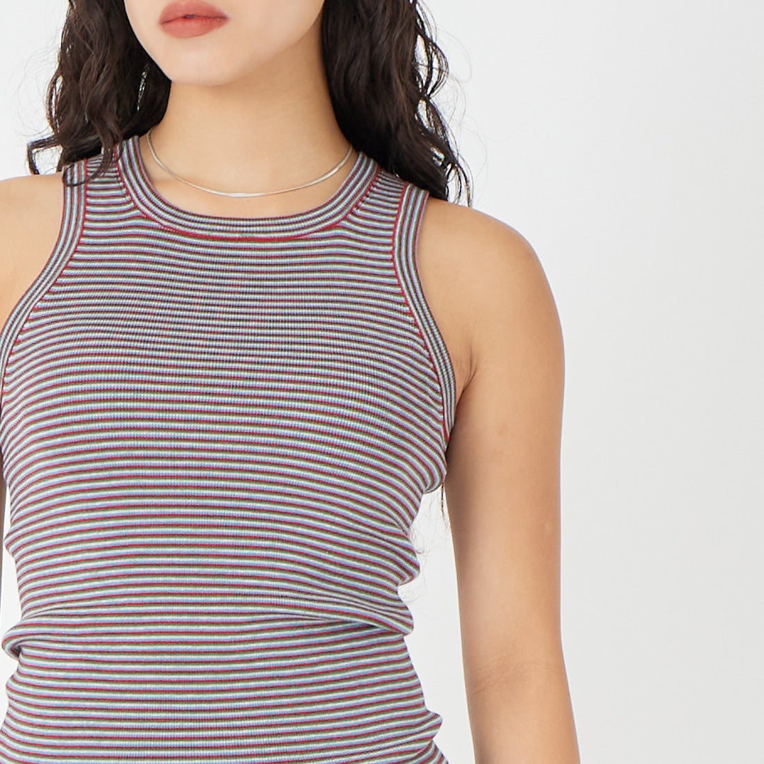 RYE TENDER [ライテンダー] EAMES タンクトップ [010392600] MLT STRIPE &&モデル身長：162cm 着用サイズ：0&&