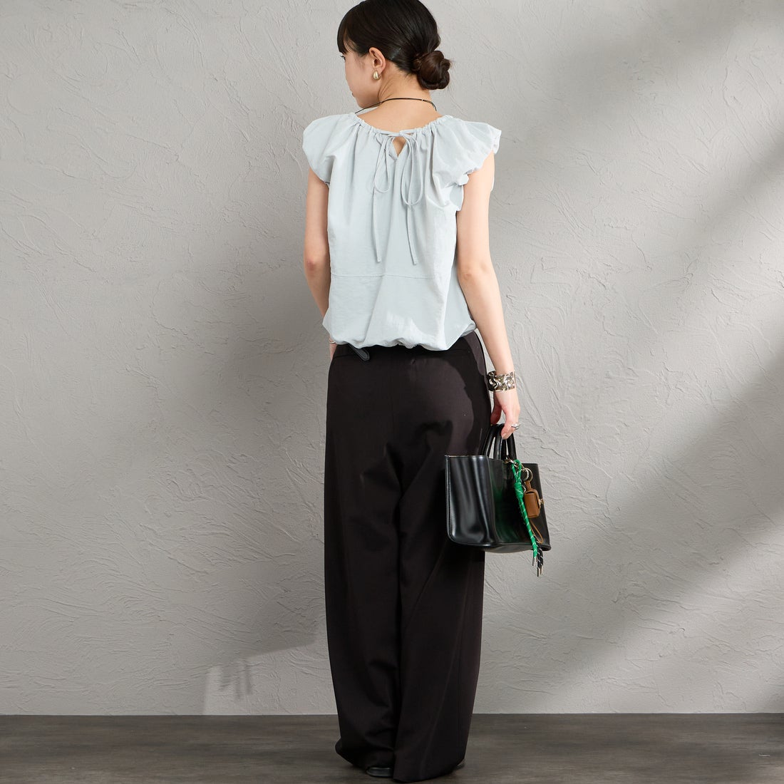 nenom [ネノム] 2WAY キャップスリーブ バルーンシャツブラウス [NE26312022] 10 SAX &&モデル身長：150cm 着用サイズ：F&&