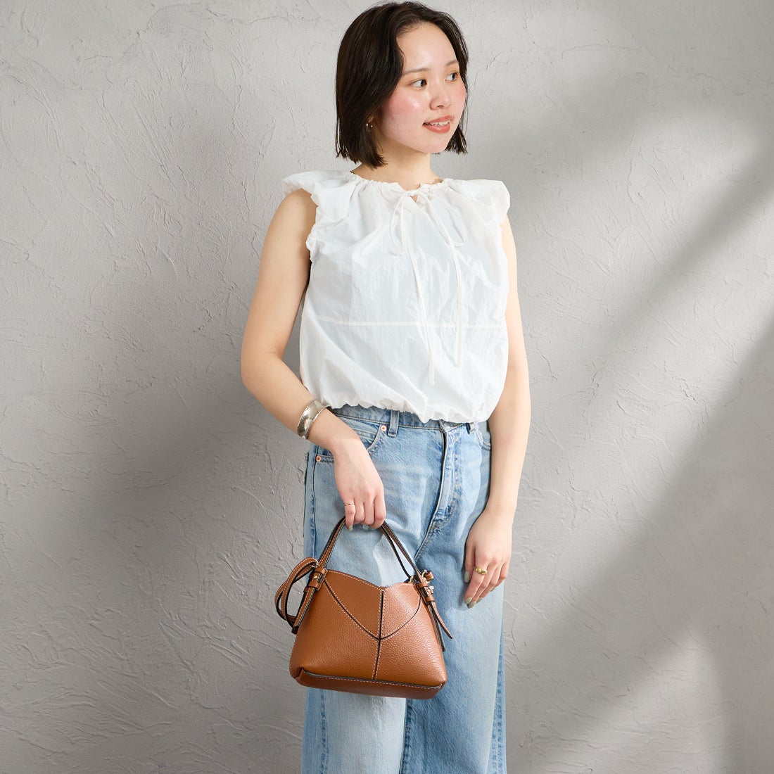 nenom [ネノム] 2WAY キャップスリーブ バルーンシャツブラウス [NE26312022] 02 OFF &&モデル身長：160cm 着用サイズ：F&&