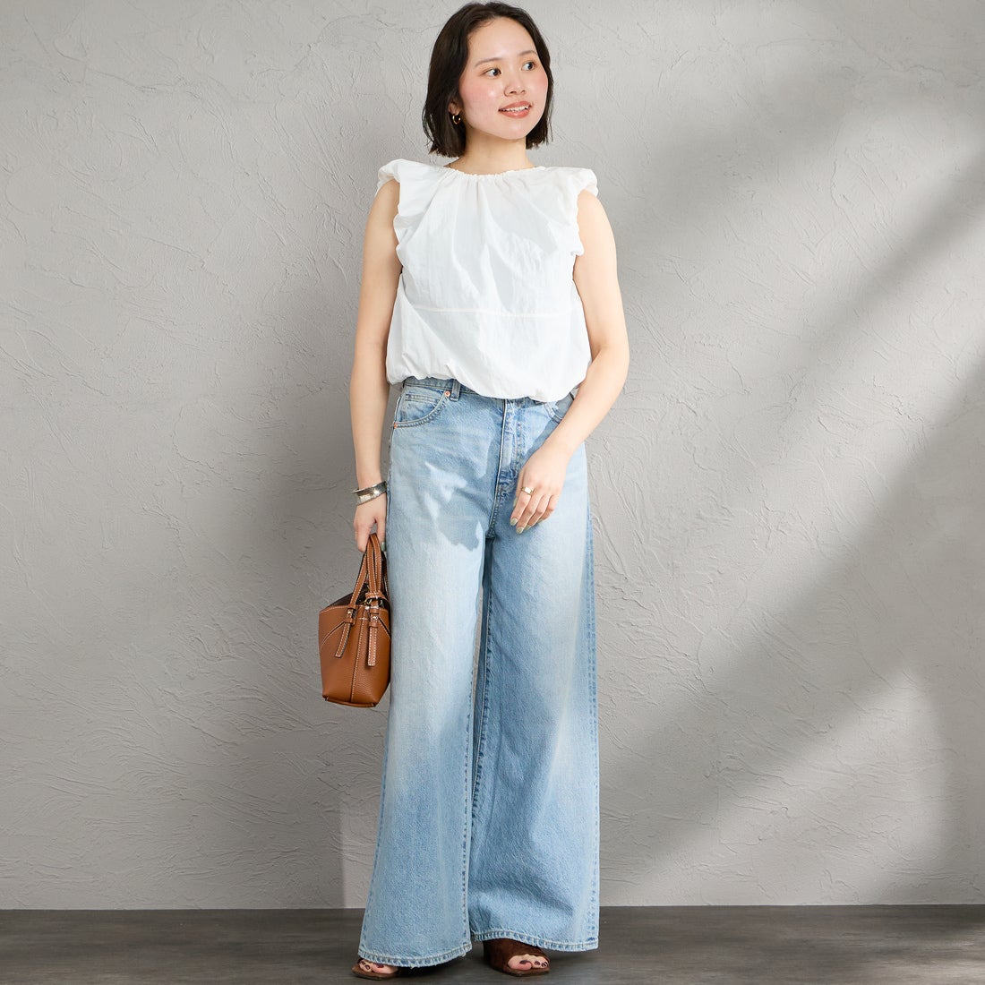nenom [ネノム] 2WAY キャップスリーブ バルーンシャツブラウス [NE26312022] 02 OFF &&モデル身長：160cm 着用サイズ：F&&