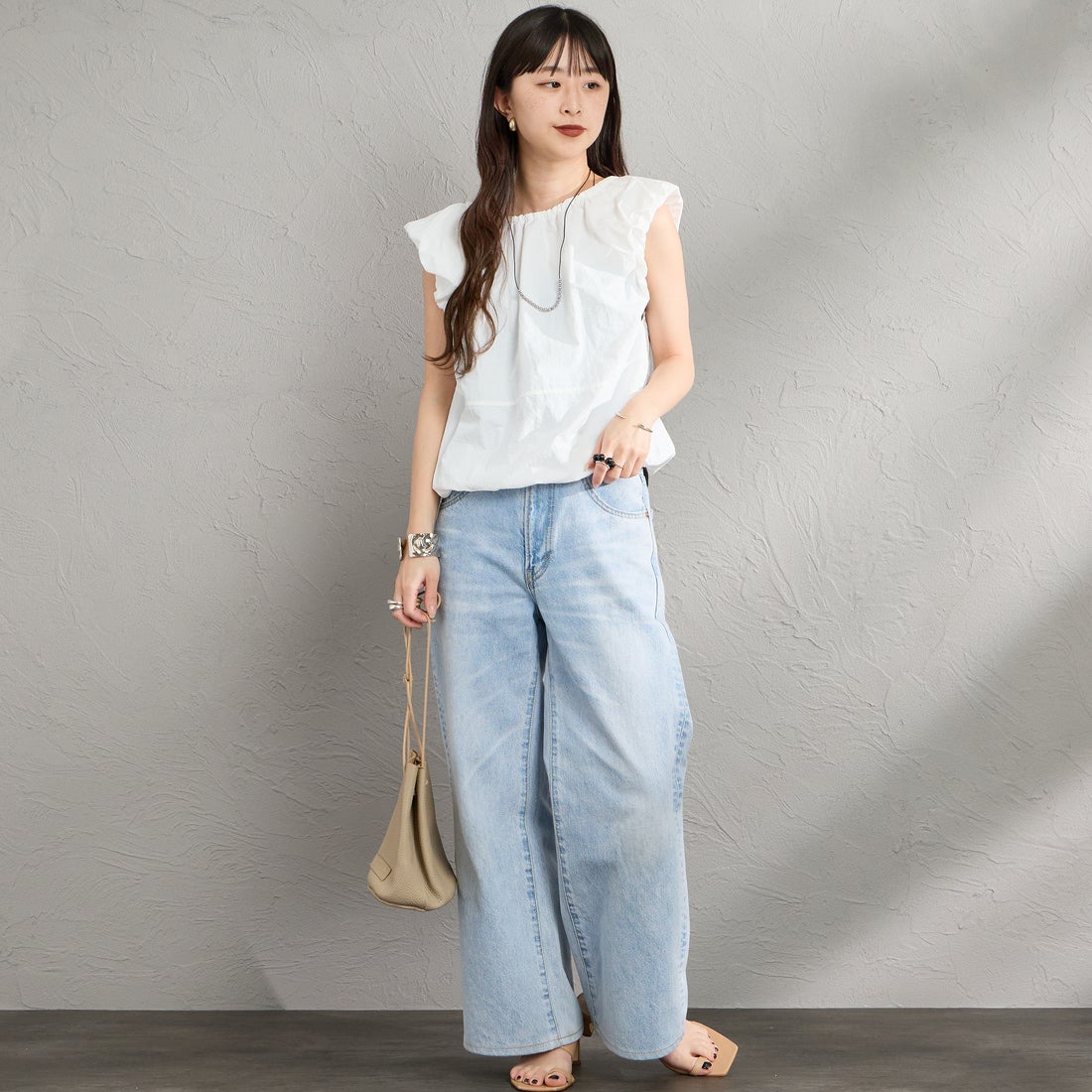 nenom [ネノム] 2WAY キャップスリーブ バルーンシャツブラウス [NE26312022] 02 OFF &&モデル身長：160cm 着用サイズ：F&&