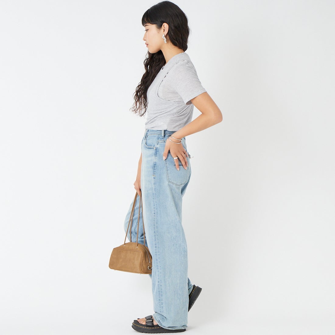 UNFIL [アンフィル] ファインスラブヤーン レイヤードトップス [WXSP-UW141] LT GRAY &&モデル身長：162cm 着用サイズ：1&&