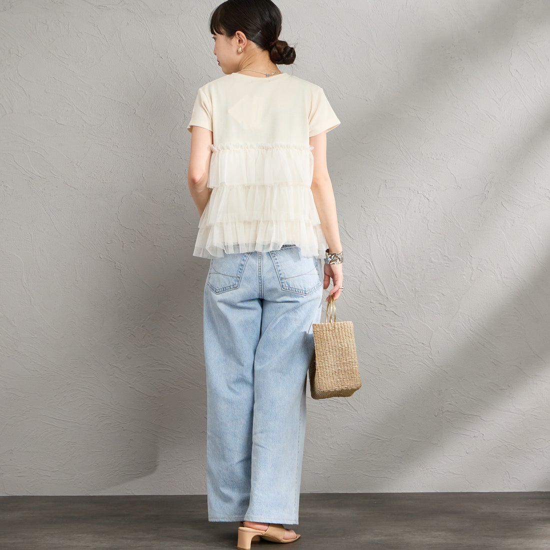 nenom [ネノム] チュールドッキング ショートスリーブカーディガン [NE26322005] 21 IVORY &&モデル身長：150cm 着用サイズ：F&&