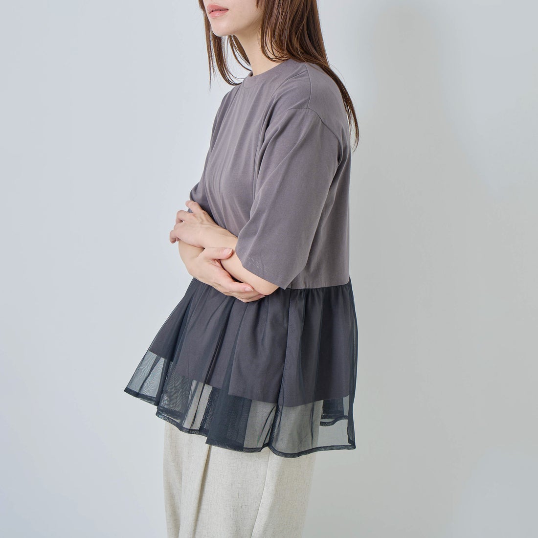 Kelen [ケレン] アシンメトリー異素材コンビトップス TETTO [LKL26HCS2023] CHARCOAL