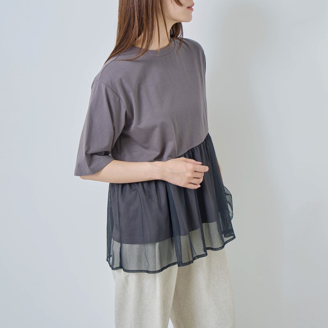 Kelen [ケレン] アシンメトリー異素材コンビトップス TETTO [LKL26HCS2023] CHARCOAL