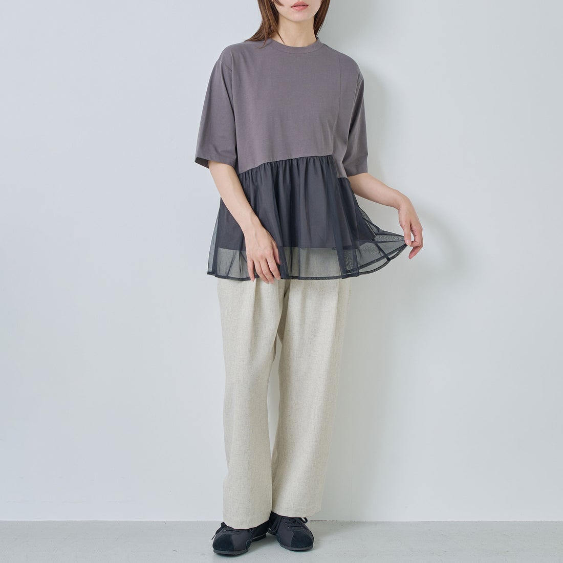 Kelen [ケレン] アシンメトリー異素材コンビトップス TETTO [LKL26HCS2023] CHARCOAL