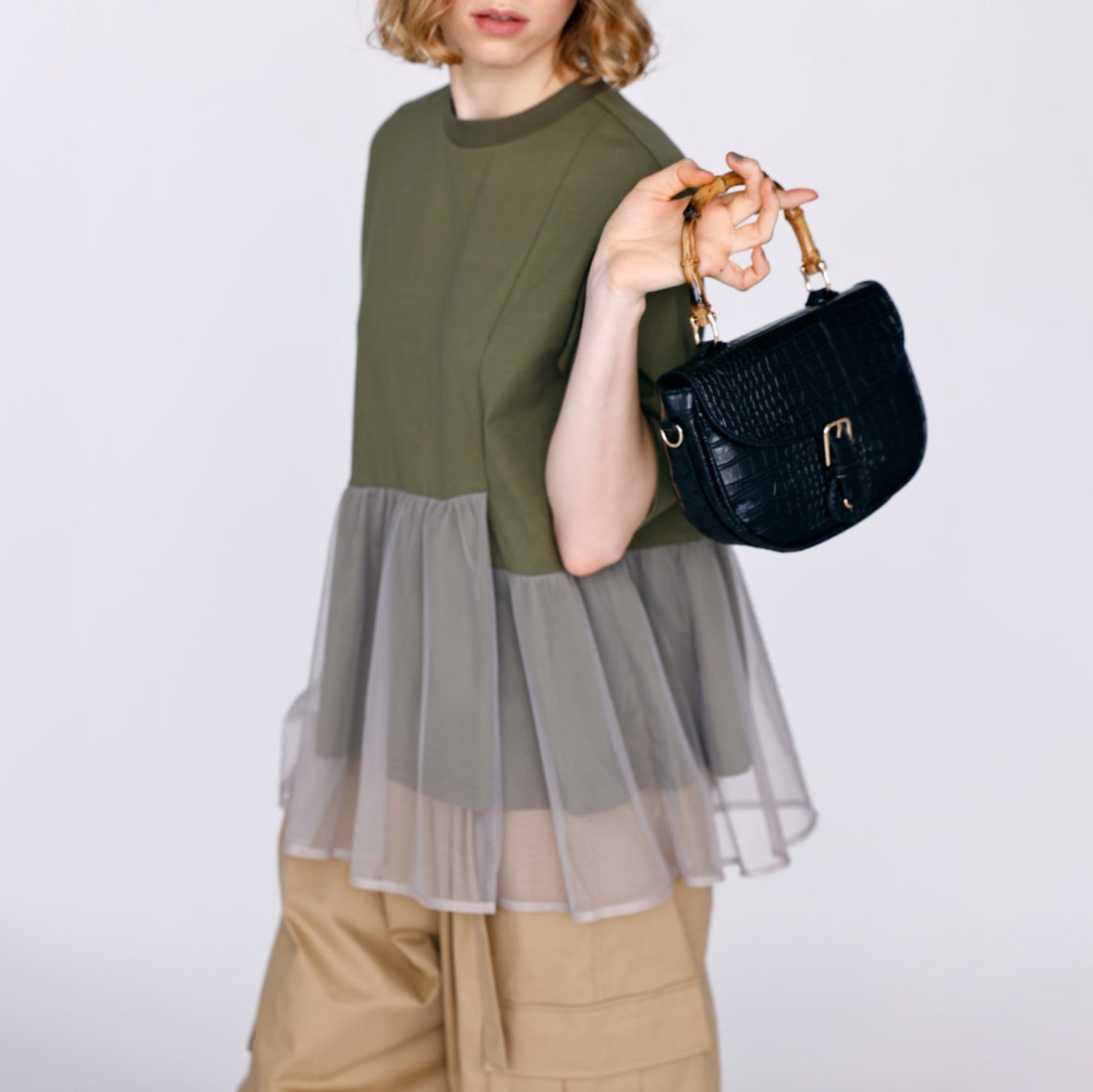 Kelen [ケレン] アシンメトリー異素材コンビトップス TETTO [LKL26HCS2023] KHAKI