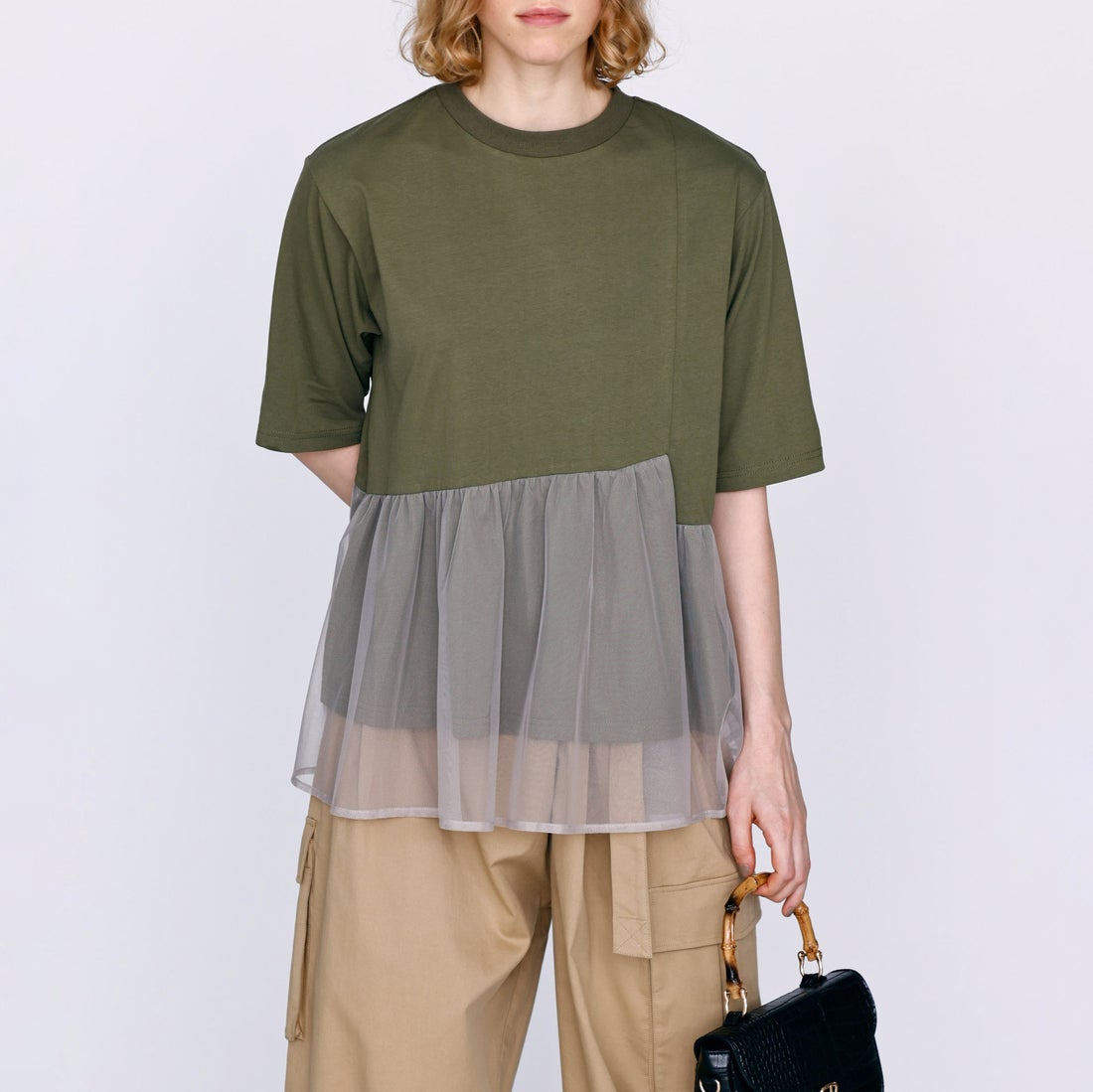 Kelen [ケレン] アシンメトリー異素材コンビトップス TETTO [LKL26HCS2023] KHAKI