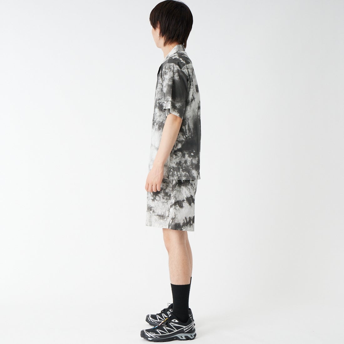 +phenix [プラスフェニックス] 別注 オープンカラーパターンシャツ [POH-26011IN-JF] BLACK &&モデル身長：177cm 着用サイズ：M&&