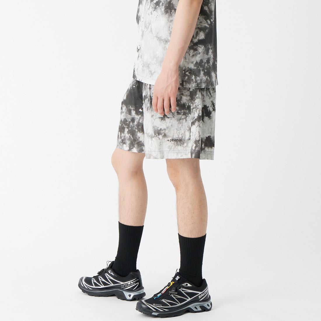 +phenix [プラスフェニックス] 別注 パターンショーツ [POB-26023IN-JF] BLACK &&モデル身長：177cm 着用サイズ：M&&