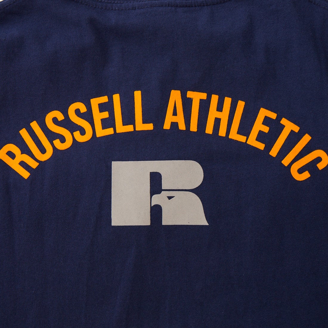 RUSSELL ATHLETIC [ラッセルアスレティック] 別注 カレッジロゴプリント スウェットライクTシャツ [JFRU26SS-01-JF] NAVY