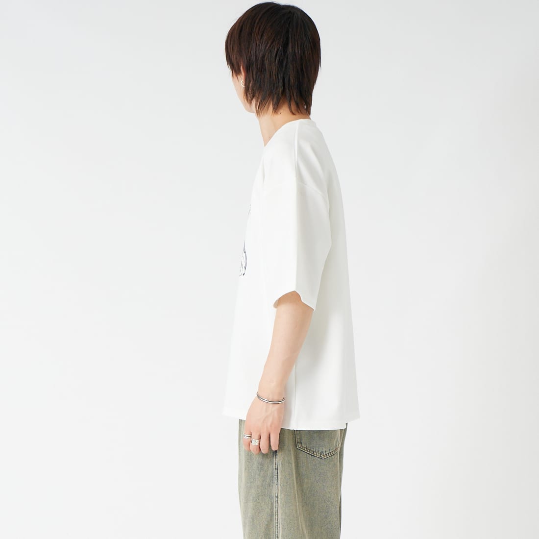 33Degrees [サーティースリーディグリーズ] ショートスリーブポンチ刺繍Tシャツ [26152JF] OFF ﾌﾚﾌﾞﾙ &&モデル身長：177cm 着用サイズ：L&&