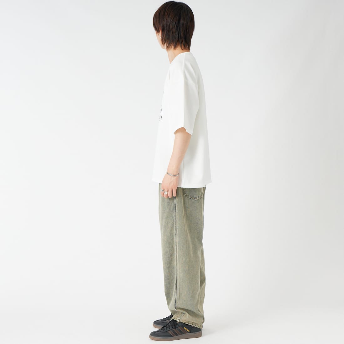 33Degrees [サーティースリーディグリーズ] ショートスリーブポンチ刺繍Tシャツ [26152JF] OFF ﾌﾚﾌﾞﾙ &&モデル身長：177cm 着用サイズ：L&&