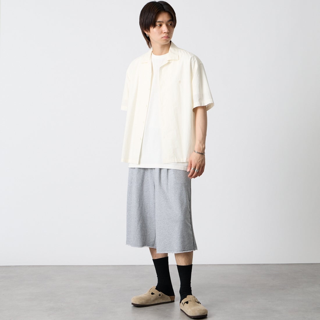 Noir Fabrik [ヌワールファブリック] スウェットクロップドパンツ [NF-262-021] GREY &&モデル身長：177cm 着用サイズ：M&&
