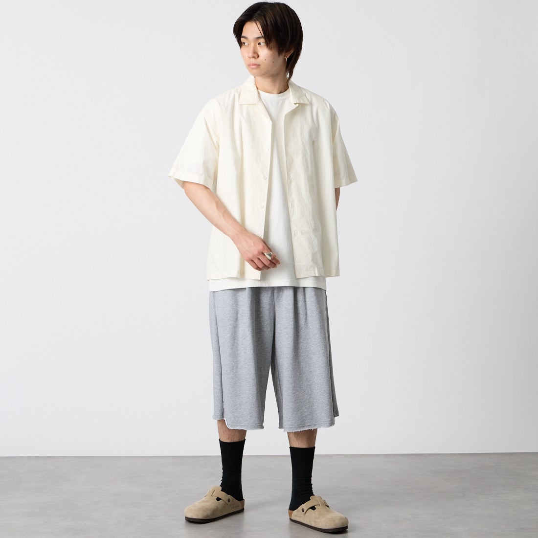 Noir Fabrik [ヌワールファブリック] スウェットクロップドパンツ [NF-262-021] GREY &&モデル身長：177cm 着用サイズ：M&&