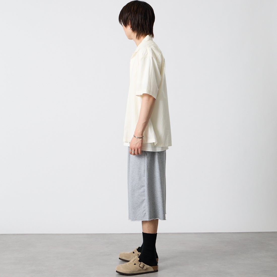 Noir Fabrik [ヌワールファブリック] スウェットクロップドパンツ [NF-262-021] GREY &&モデル身長：177cm 着用サイズ：M&&