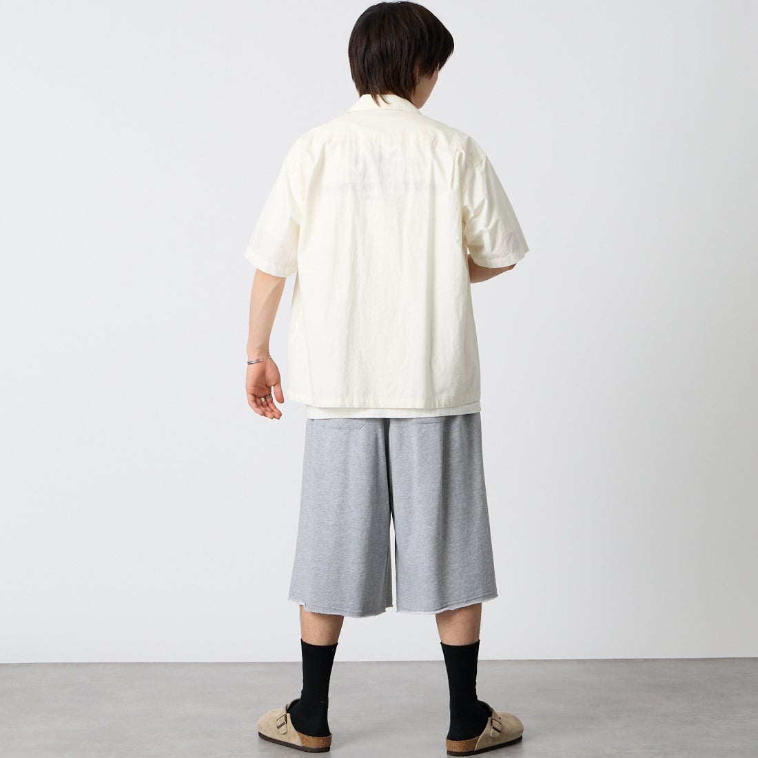 Noir Fabrik [ヌワールファブリック] スウェットクロップドパンツ [NF-262-021] GREY &&モデル身長：177cm 着用サイズ：M&&