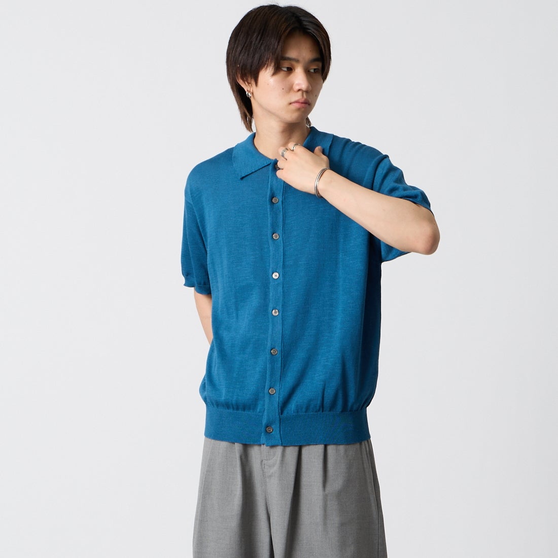 Noir Fabrik [ヌワールファブリック] ポロニット [NF-262-022] BLUE &&モデル身長：177cm 着用サイズ：M&&