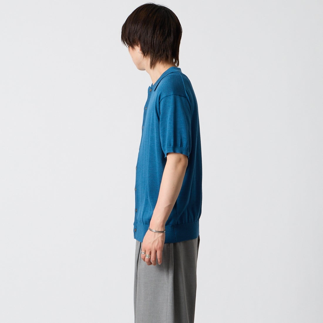 Noir Fabrik [ヌワールファブリック] ポロニット [NF-262-022] BLUE &&モデル身長：177cm 着用サイズ：M&&
