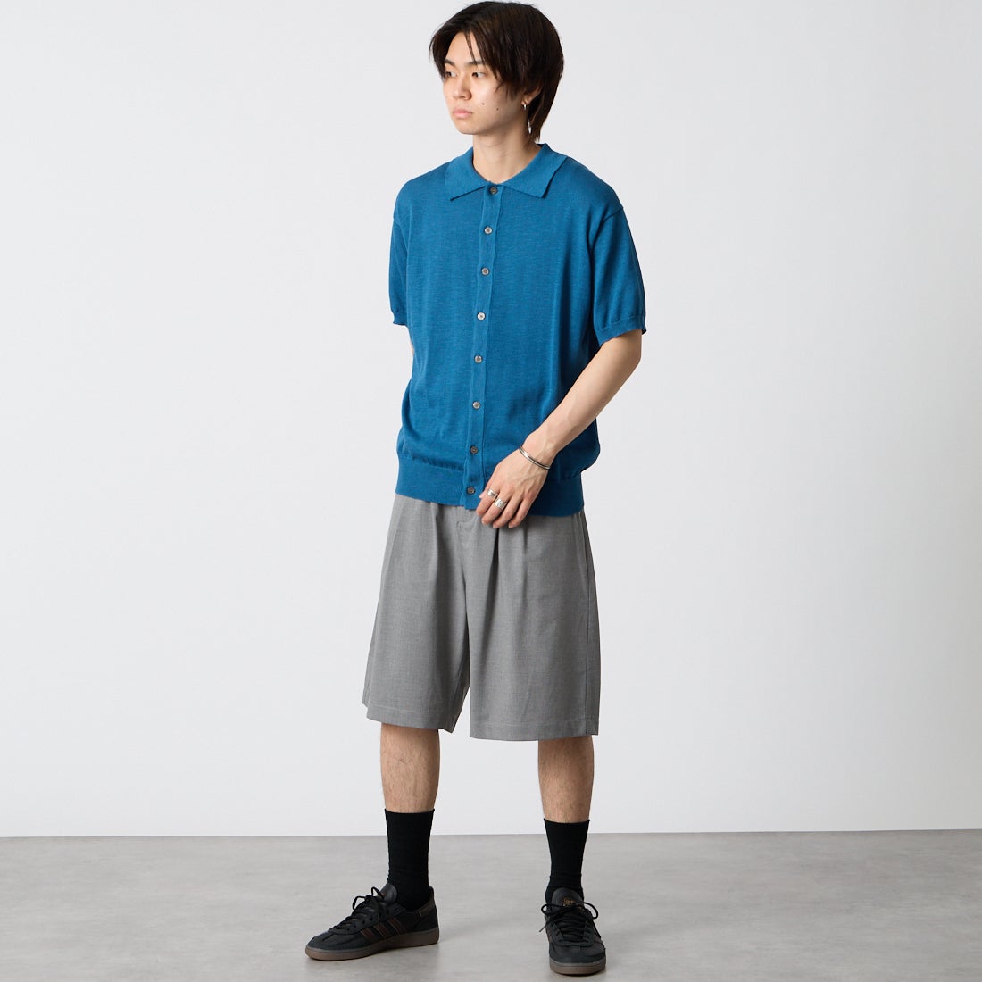 Noir Fabrik [ヌワールファブリック] ポロニット [NF-262-022] BLUE &&モデル身長：177cm 着用サイズ：M&&