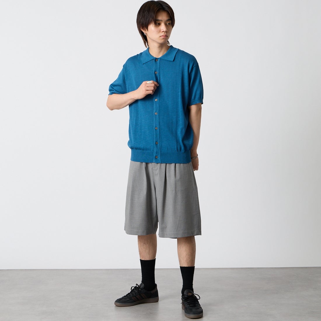 Noir Fabrik [ヌワールファブリック] ポロニット [NF-262-022] BLUE &&モデル身長：177cm 着用サイズ：M&&