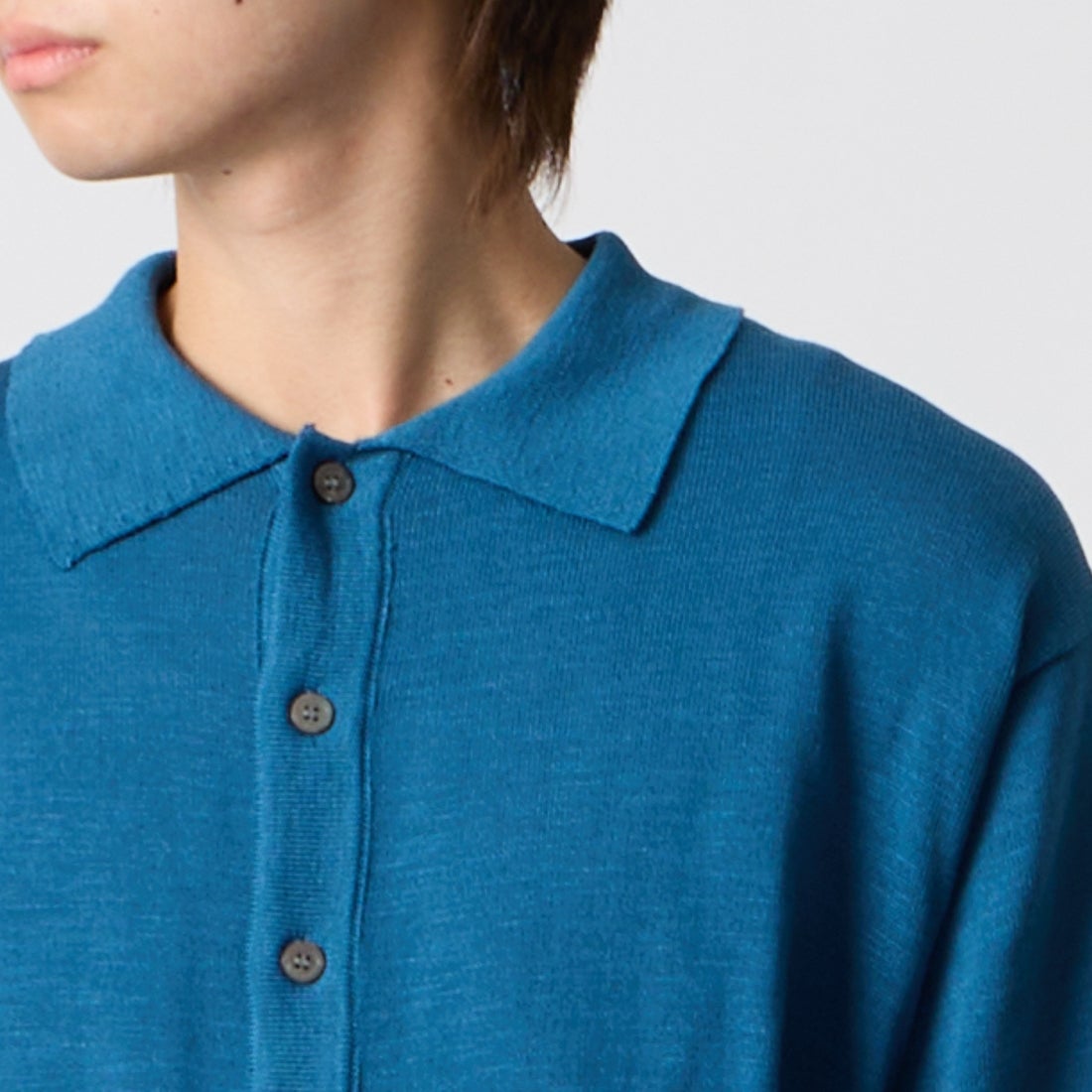 Noir Fabrik [ヌワールファブリック] ポロニット [NF-262-022] BLUE &&モデル身長：177cm 着用サイズ：M&&