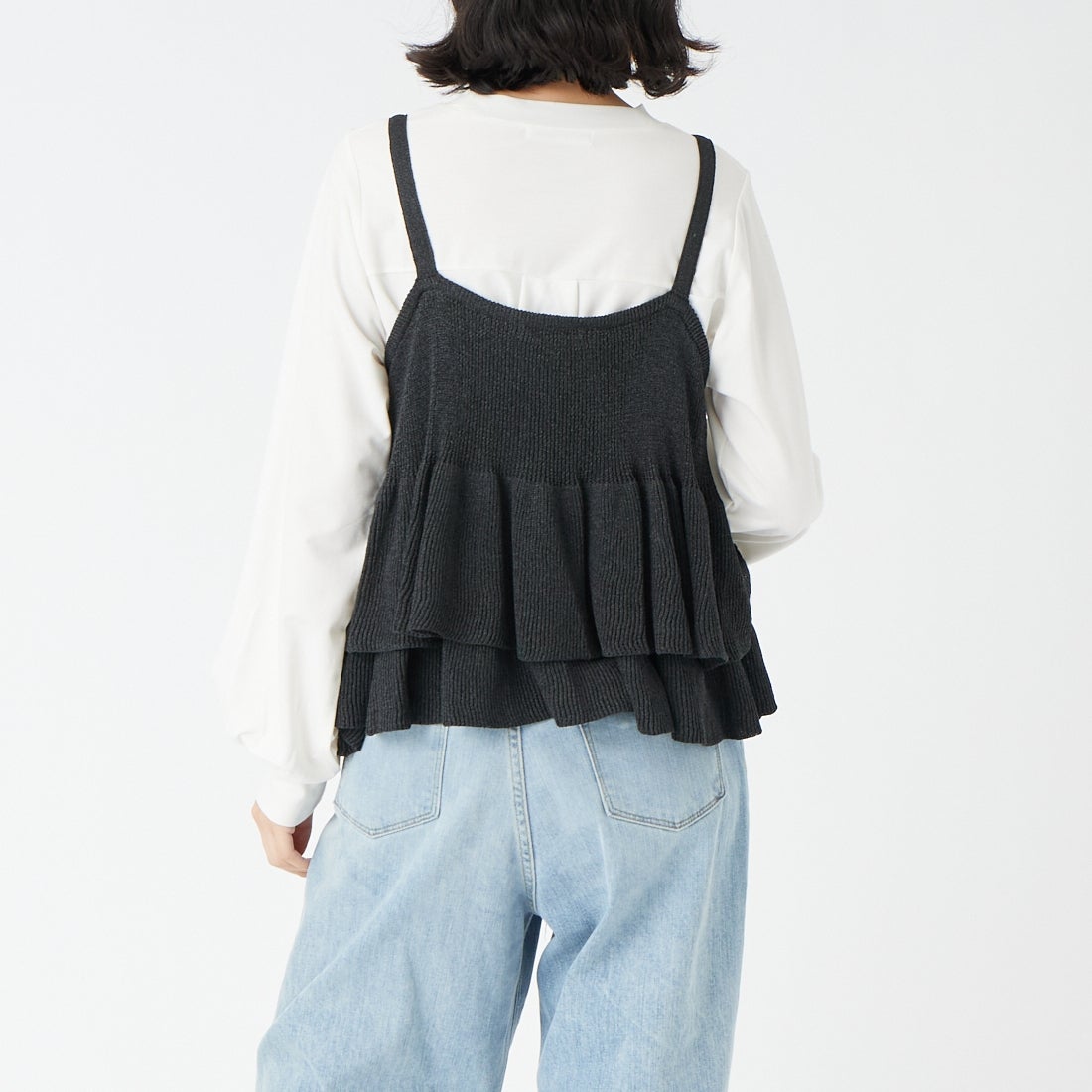 Jeans Factory Clothes [ジーンズファクトリークローズ] ペプラムニットキャミビスチェ [11268819] 004 ﾌﾞﾗｯｸ &&モデル身長：162cm 着用サイズ：F&&
