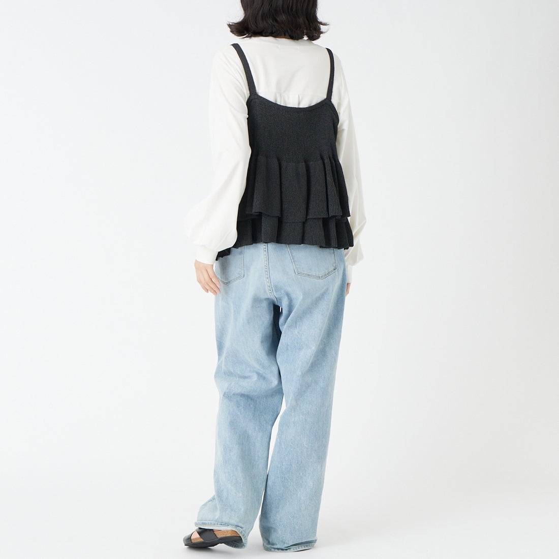 Jeans Factory Clothes [ジーンズファクトリークローズ] ペプラムニットキャミビスチェ [11268819] 004 ﾌﾞﾗｯｸ &&モデル身長：162cm 着用サイズ：F&&