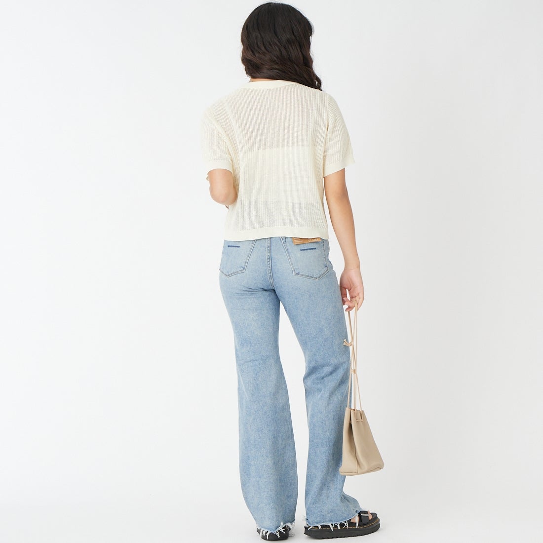 Jeans Factory Clothes [ジーンズファクトリークローズ] ニットポロカーディガン [11268820] 031 ｵﾌ &&モデル身長：162cm 着用サイズ：F&&
