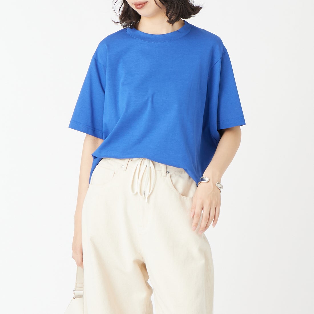 Jeans Factory Clothes [ジーンズファクトリークローズ] バックタックワイドTシャツ [21268053] 070 ﾌﾞﾙｰ &&モデル身長：162cm 着用サイズ：F&&