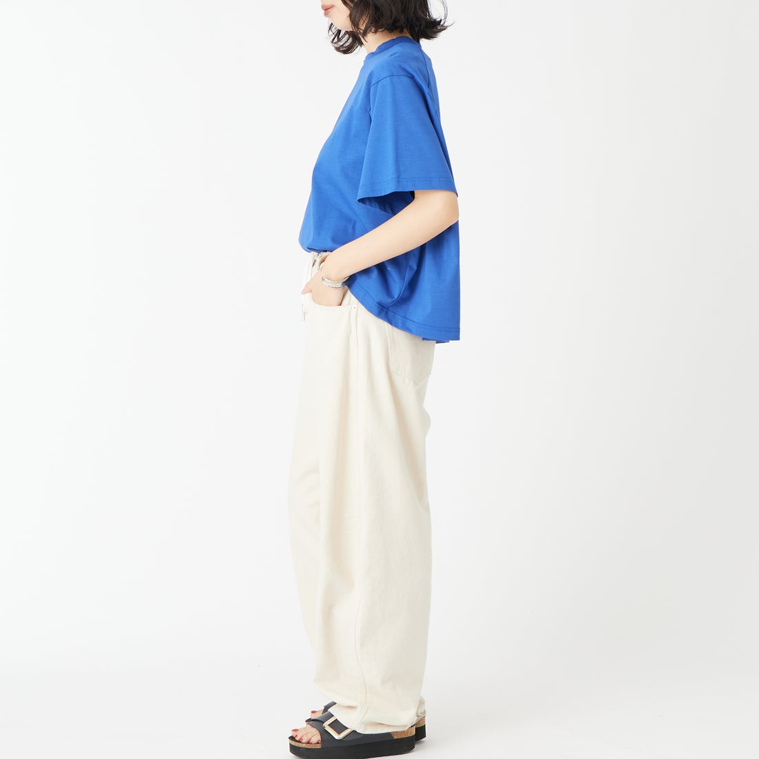 Jeans Factory Clothes [ジーンズファクトリークローズ] バックタックワイドTシャツ [21268053] 070 ﾌﾞﾙｰ &&モデル身長：162cm 着用サイズ：F&&