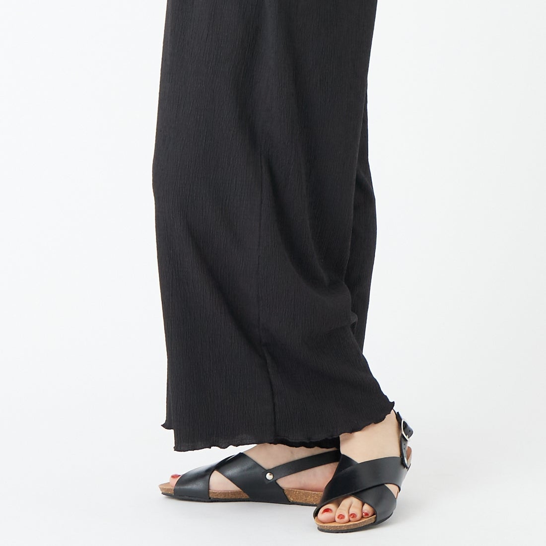 Jeans Factory Clothes [ジーンズファクトリークローズ] 楊柳ギャザーデザインオールインワン [IN1-AO-6] ﾌﾞﾗｯｸ &&モデル身長：162cm 着用サイズ：36&&
