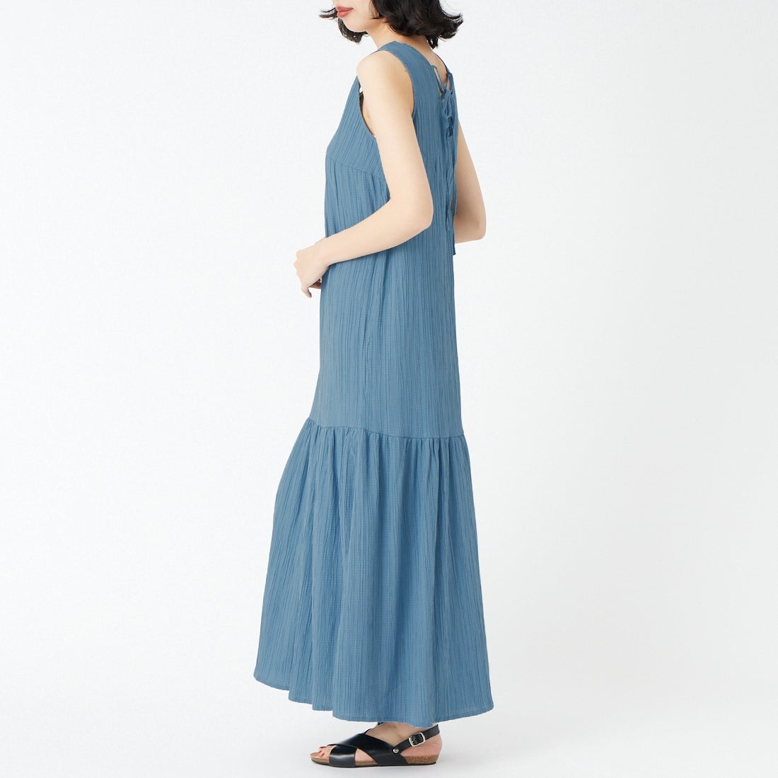 Jeans Factory Clothes [ジーンズファクトリークローズ] 楊柳マキシワンピース [IN2-OP-6] BLUE &&モデル身長：162cm 着用サイズ：36&&