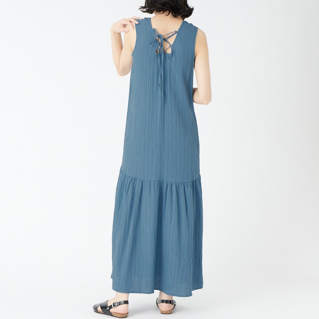 Jeans Factory Clothes [ジーンズファクトリークローズ] 楊柳マキシワンピース [IN2-OP-6] BLUE &&モデル身長：162cm 着用サイズ：36&&