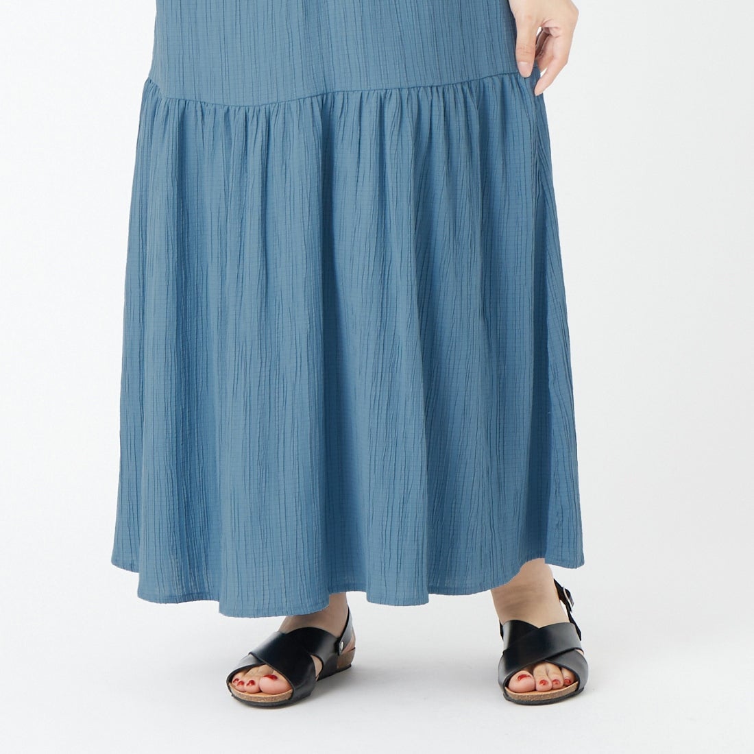 Jeans Factory Clothes [ジーンズファクトリークローズ] 楊柳マキシワンピース [IN2-OP-6] BLUE &&モデル身長：162cm 着用サイズ：36&&